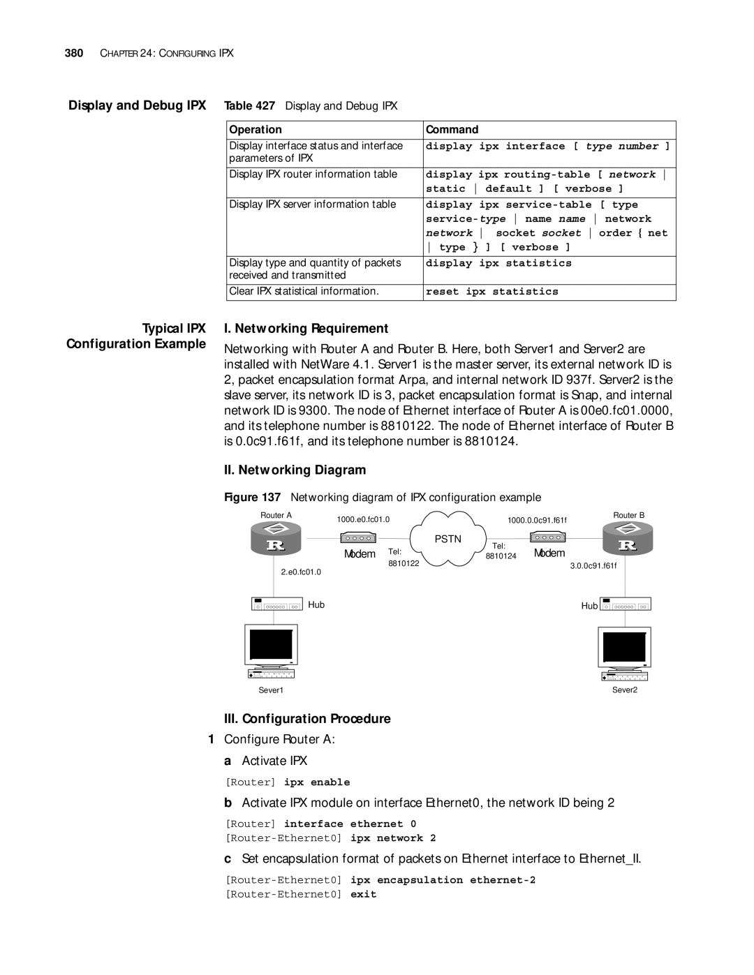 3Com 10014299 manual Display and Debug IPX Display and Debug IPX, Configure Router a a Activate IPX 