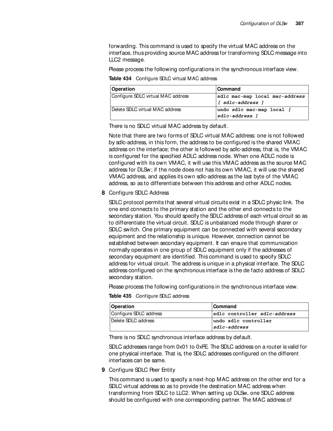 3Com 10014299 manual Configure Sdlc virtual MAC address, Configure Sdlc address, Sdlc-address, Controller sdlc-address 