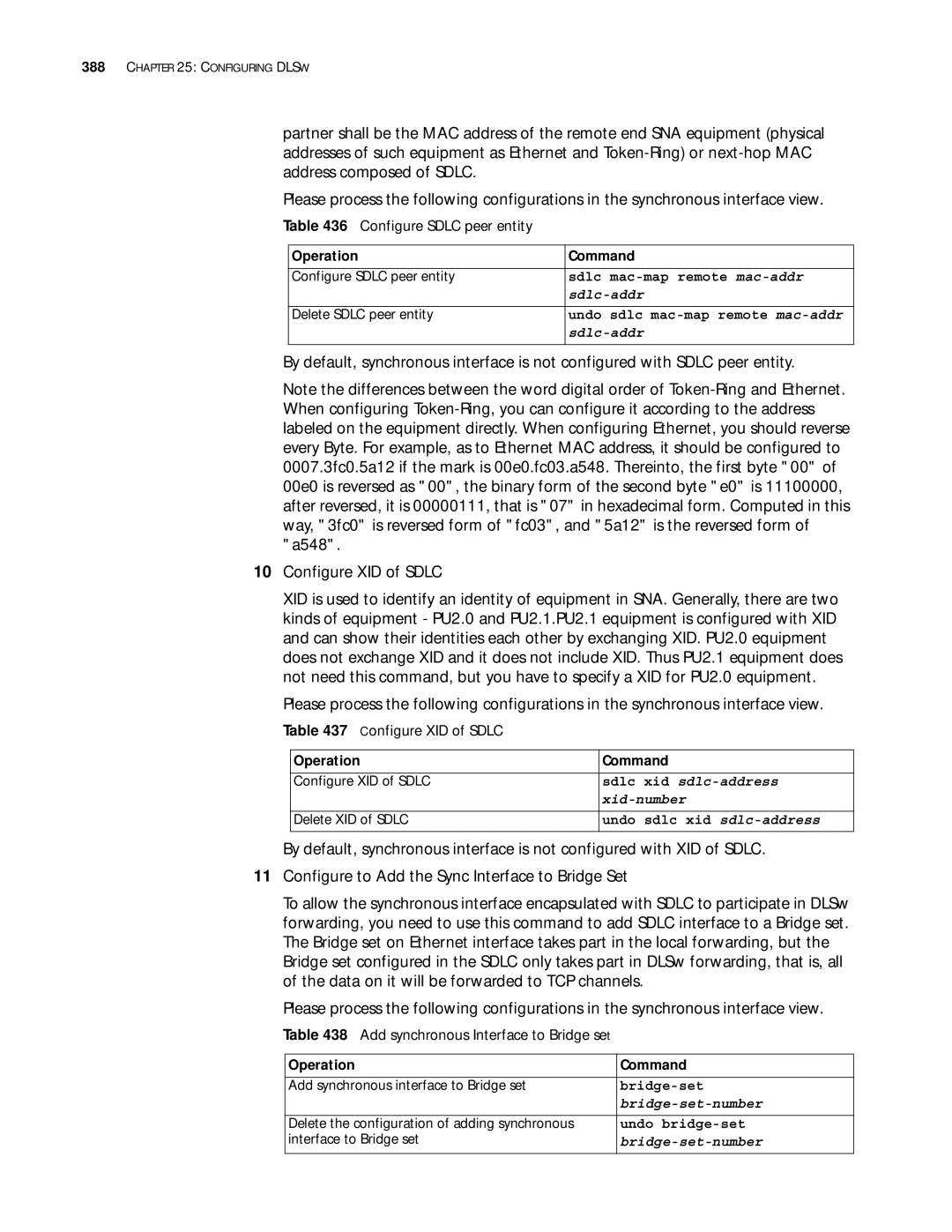 3Com 10014299 manual Configure Sdlc peer entity, Configure XID of Sdlc, Add synchronous Interface to Bridge set 