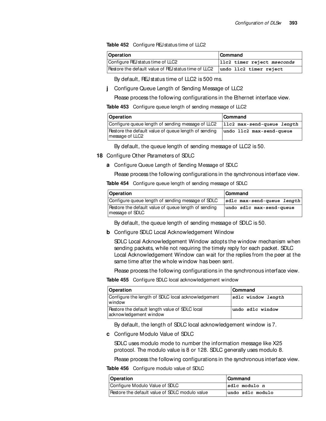 3Com 10014299 manual Configure REJ status time of LLC2, Configure queue length of sending message of LLC2 