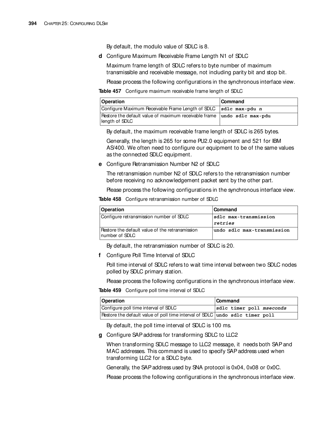 3Com 10014299 manual Configure maximum receivable frame length of Sdlc, Configure retransmission number of Sdlc 