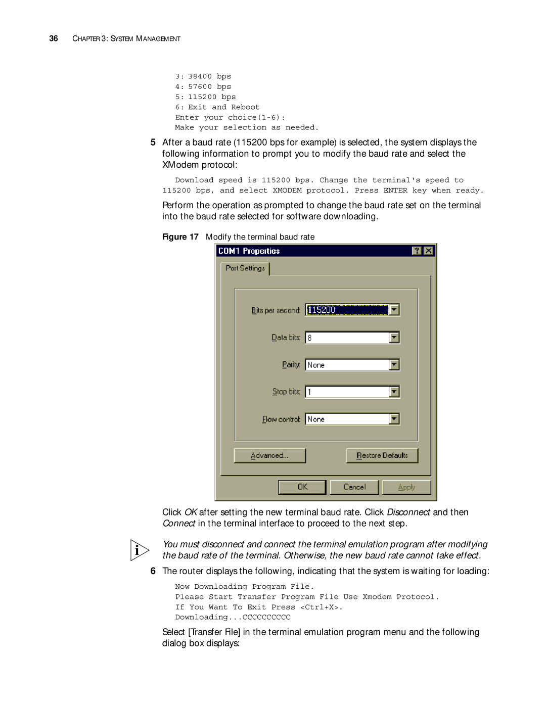 3Com 10014299 manual Modify the terminal baud rate 