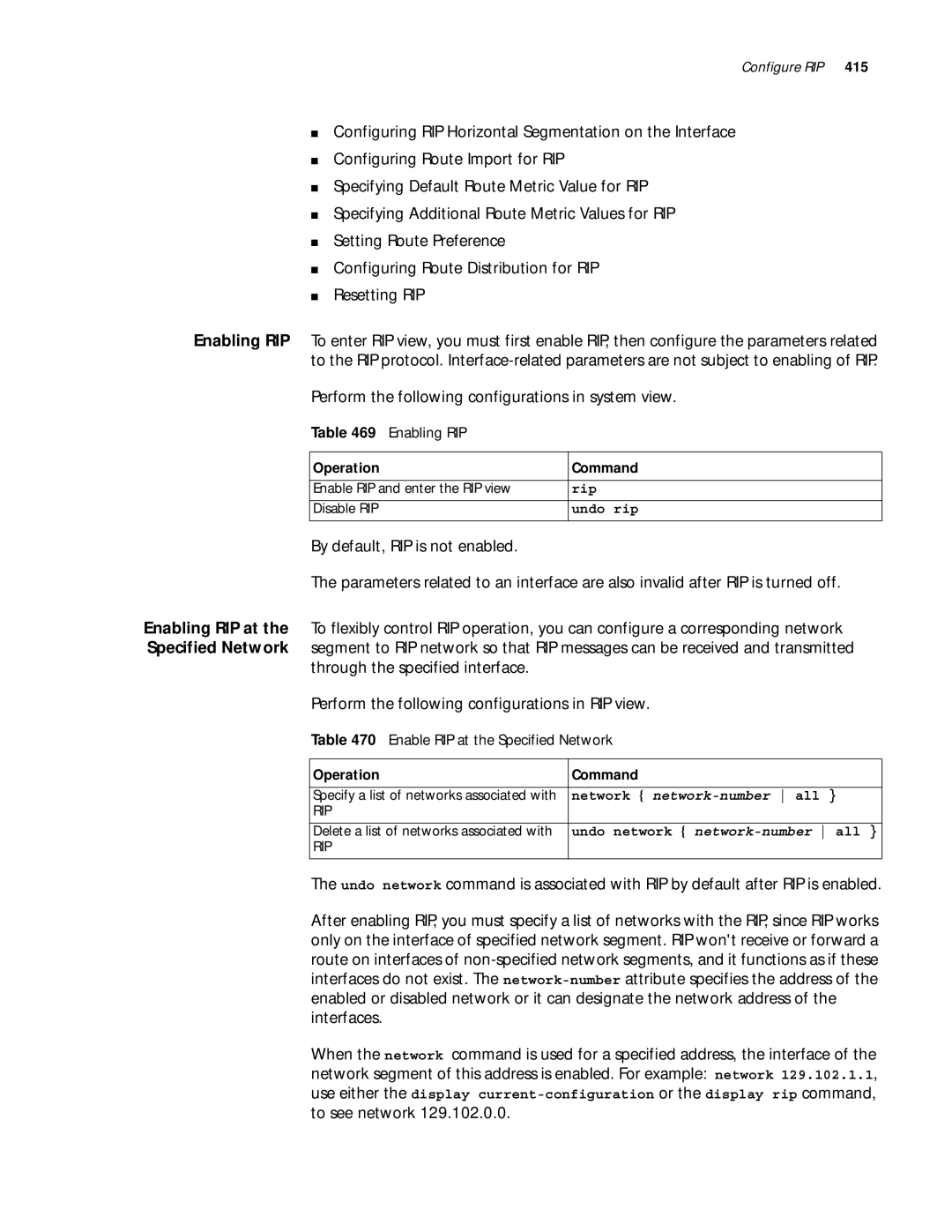 3Com 10014299 manual Enabling RIP, Enable RIP at the Specified Network 