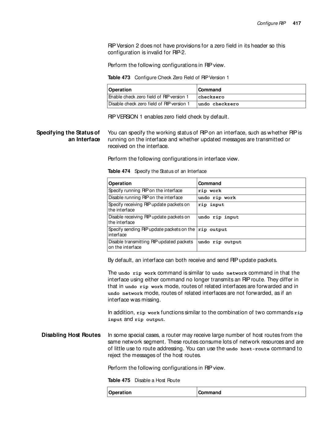 3Com 10014299 manual RIP Version 1 enables zero field check by default, Configure Check Zero Field of RIP Version 