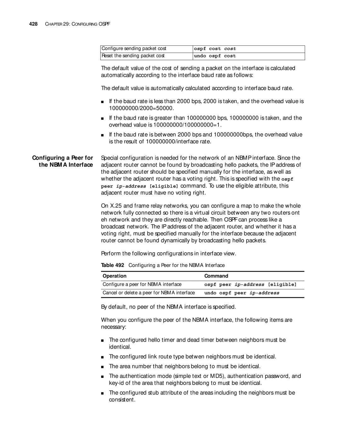 3Com 10014299 manual Configuring a Peer for the Nbma Interface, Cost 