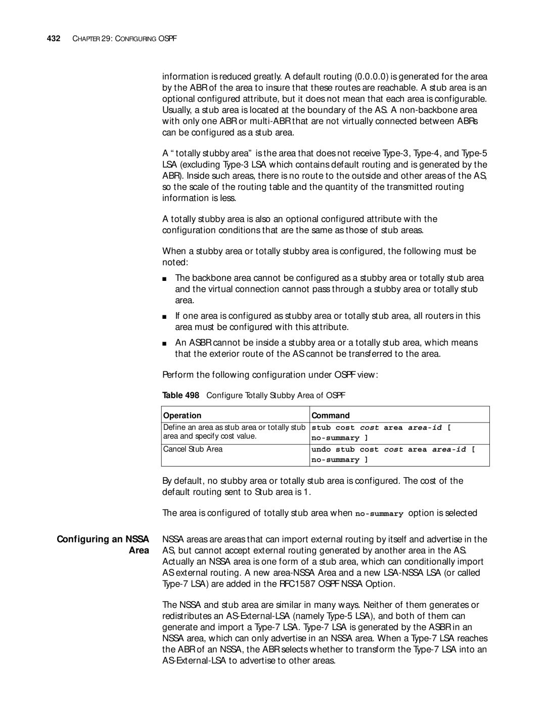 3Com 10014299 manual Perform the following configuration under Ospf view, Configure Totally Stubby Area of Ospf, No-summary 