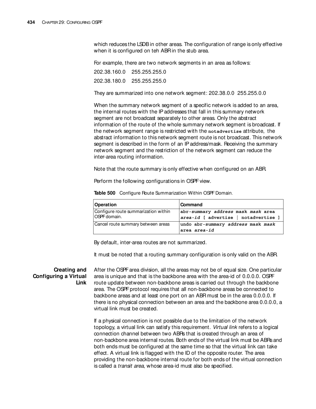 3Com 10014299 manual Configure Route Summarization Within Ospf Domain, Abr-summary address mask mask area 