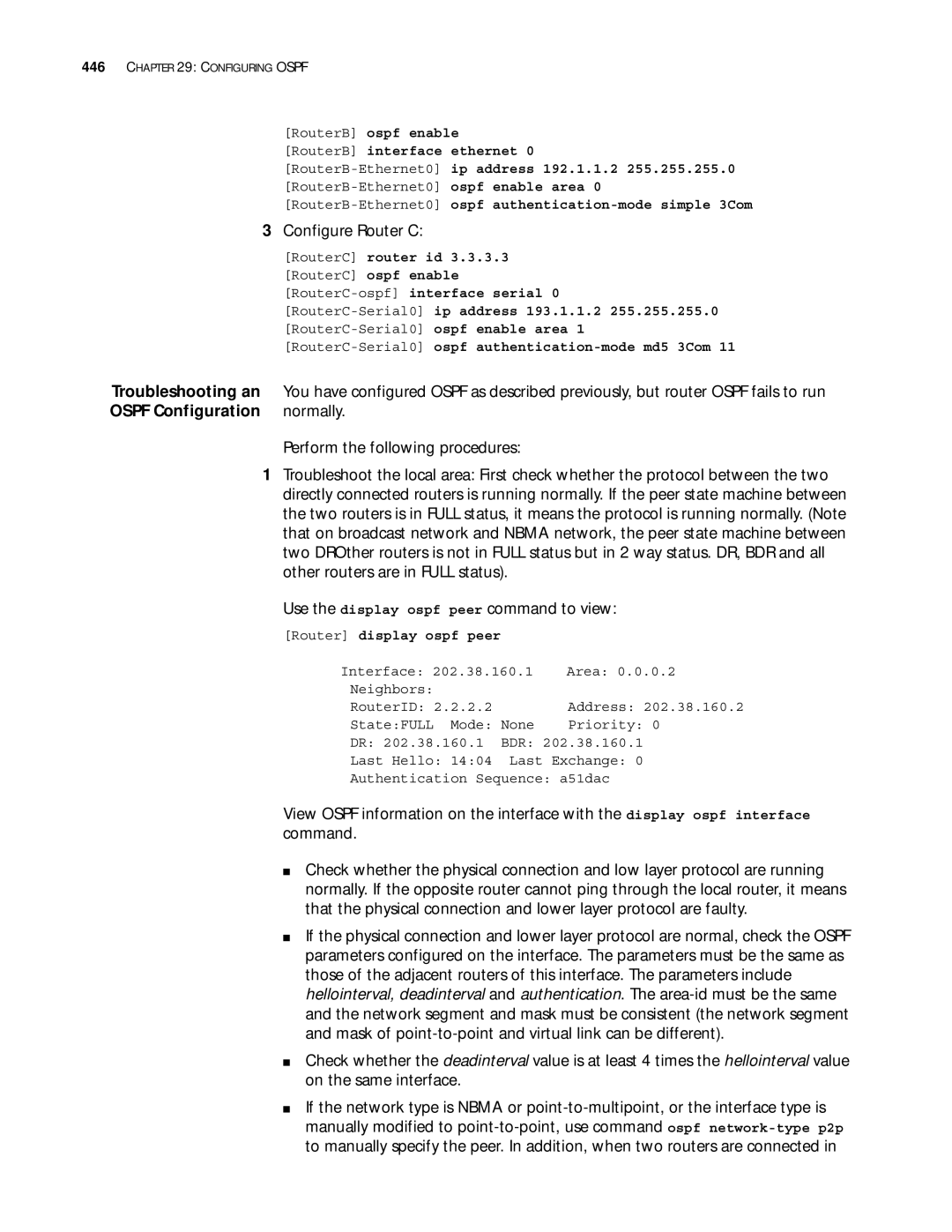 3Com 10014299 manual Normally, Troubleshooting an, Ospf Configuration 