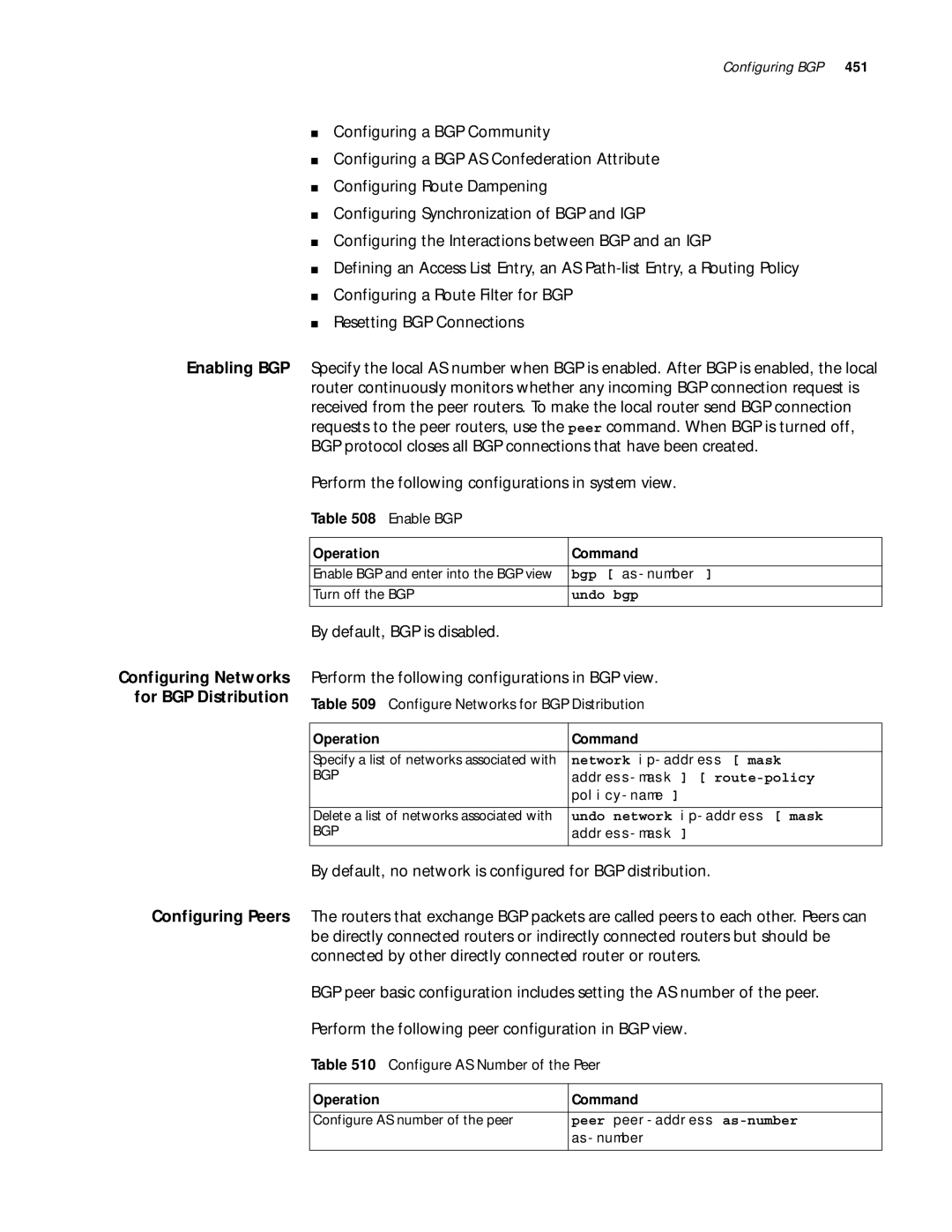 3Com 10014299 manual Resetting BGP Connections Enabling BGP, Perform the following configurations in system view 