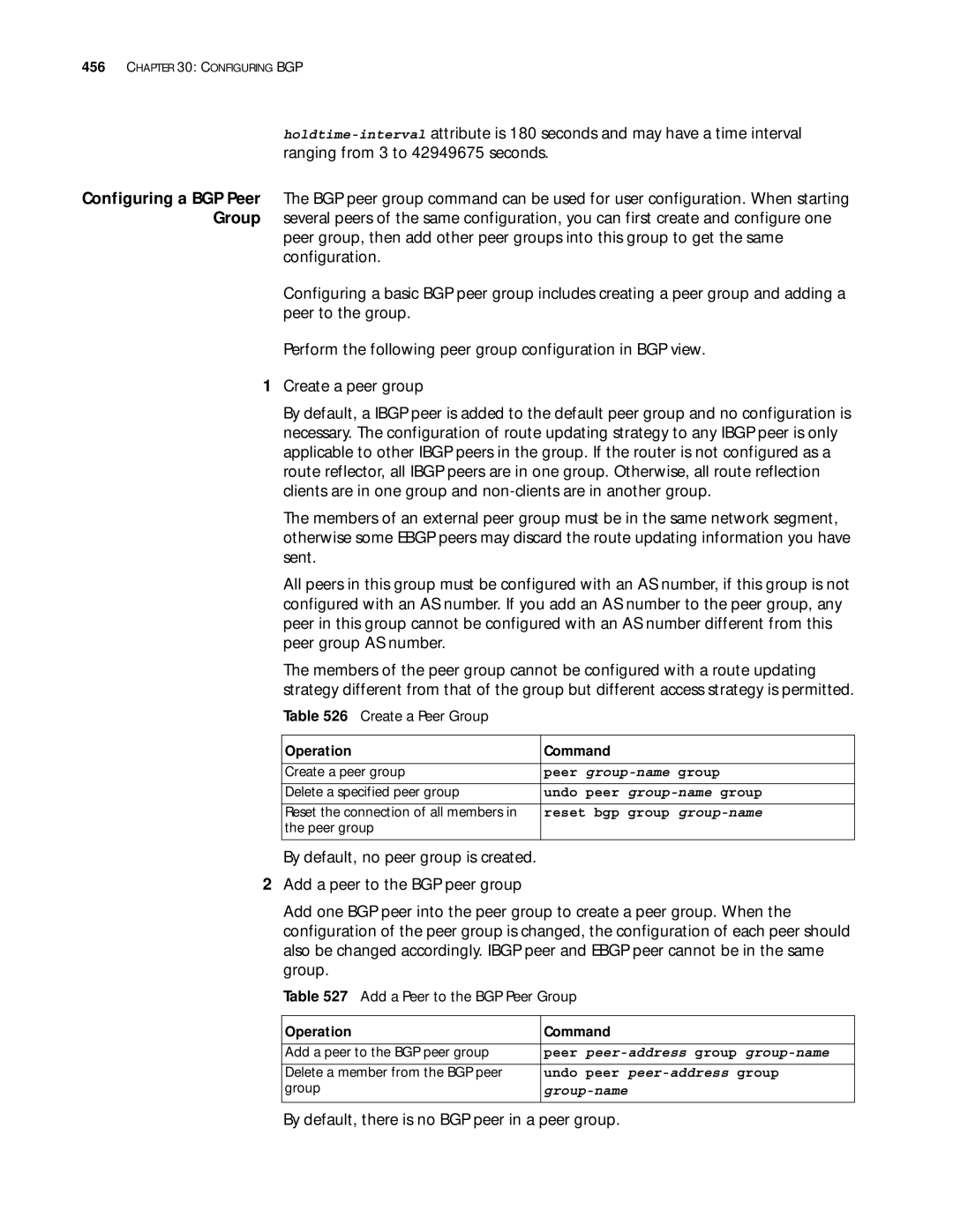 3Com 10014299 manual By default, there is no BGP peer in a peer group, Add a Peer to the BGP Peer Group, Peer group-name 