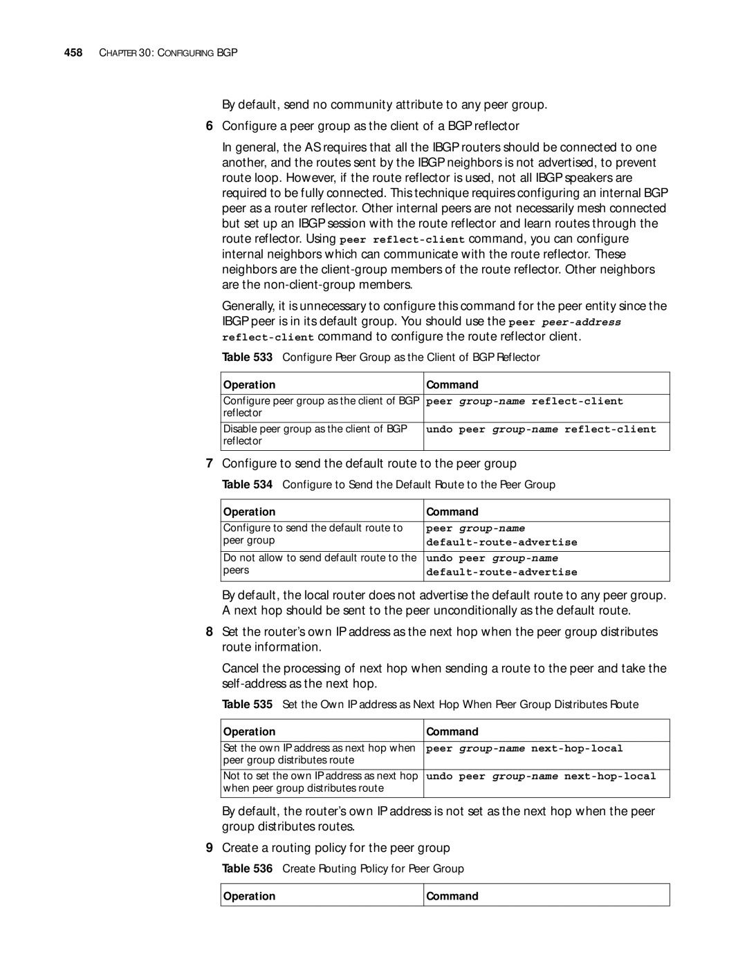 3Com 10014299 Configure to send the default route to the peer group, Configure to Send the Default Route to the Peer Group 