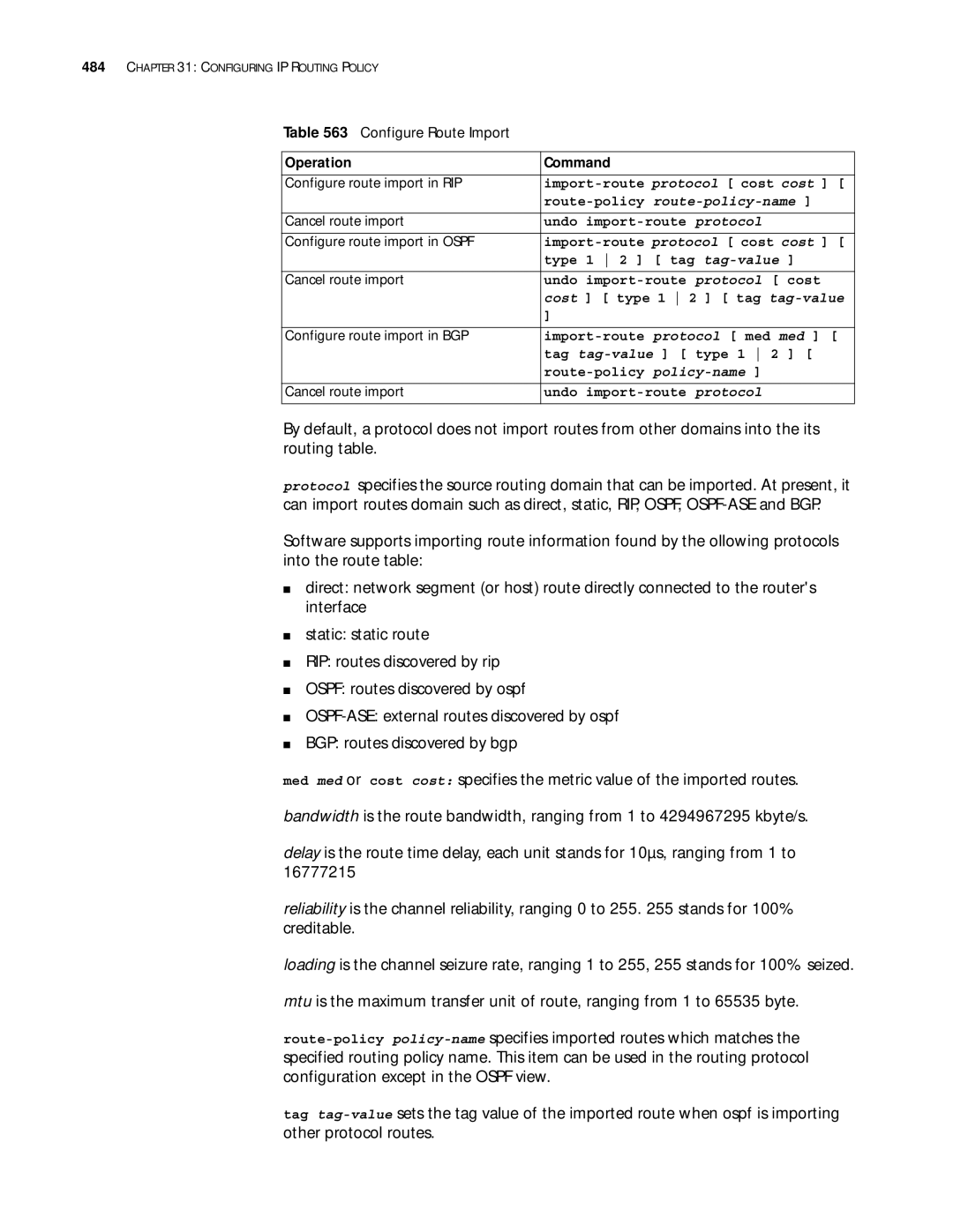 3Com 10014299 manual Configure Route Import, Route-policy route-policy-name, Tag tag-value type 1 