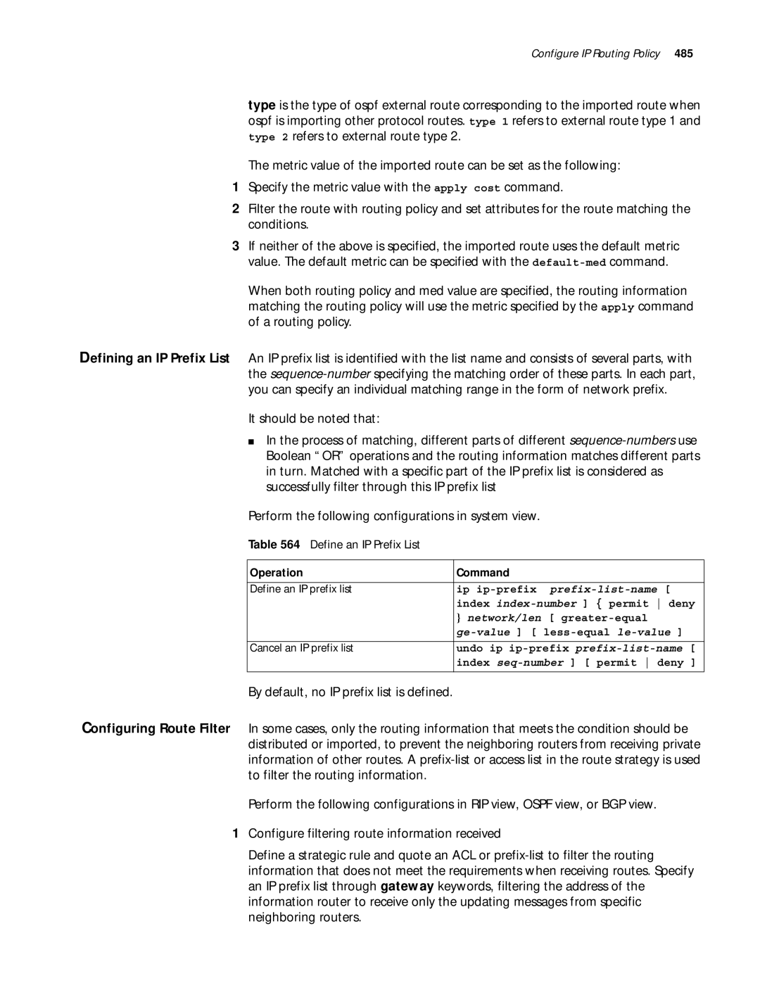 3Com 10014299 manual Define an IP Prefix List, Ip ip-prefix prefix-list-name, Ge-value less-equal le-value 