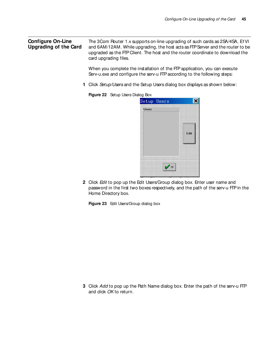 3Com 10014299 manual Setup Users Dialog Box 