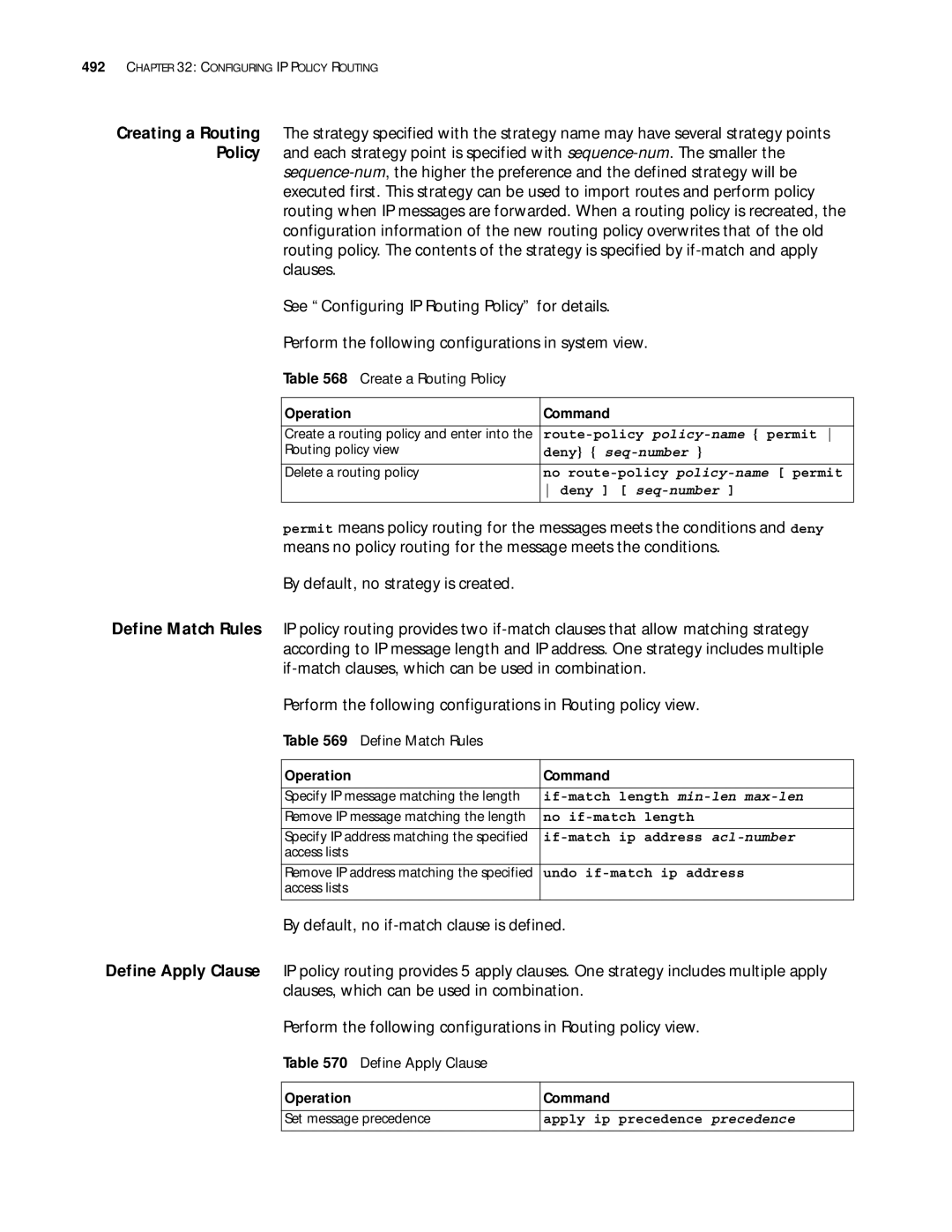 3Com 10014299 manual Create a Routing Policy, Define Match Rules, Define Apply Clause 