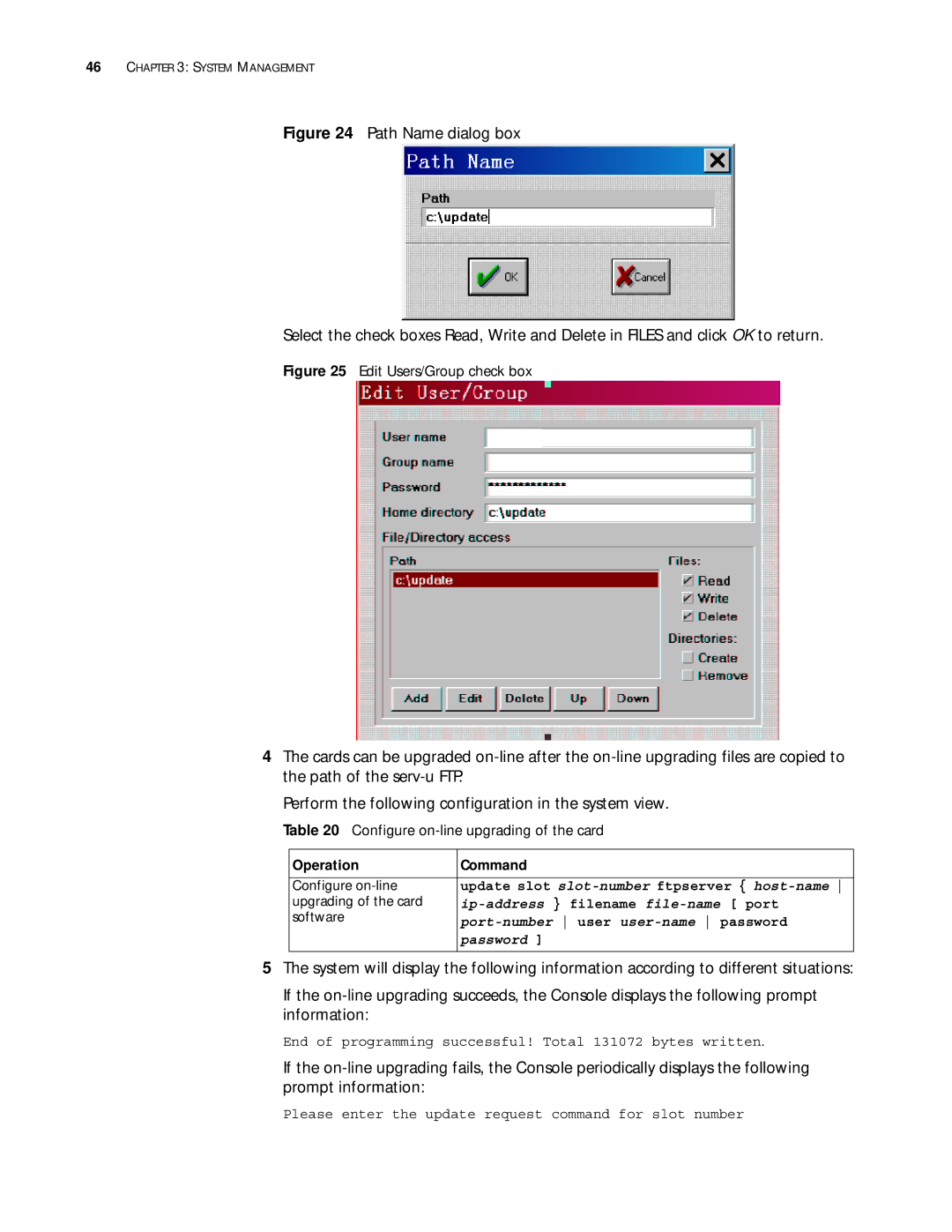 3Com 10014299 manual Configure on-line upgrading of the card, Update slot slot-number ftpserver host-name, Password 