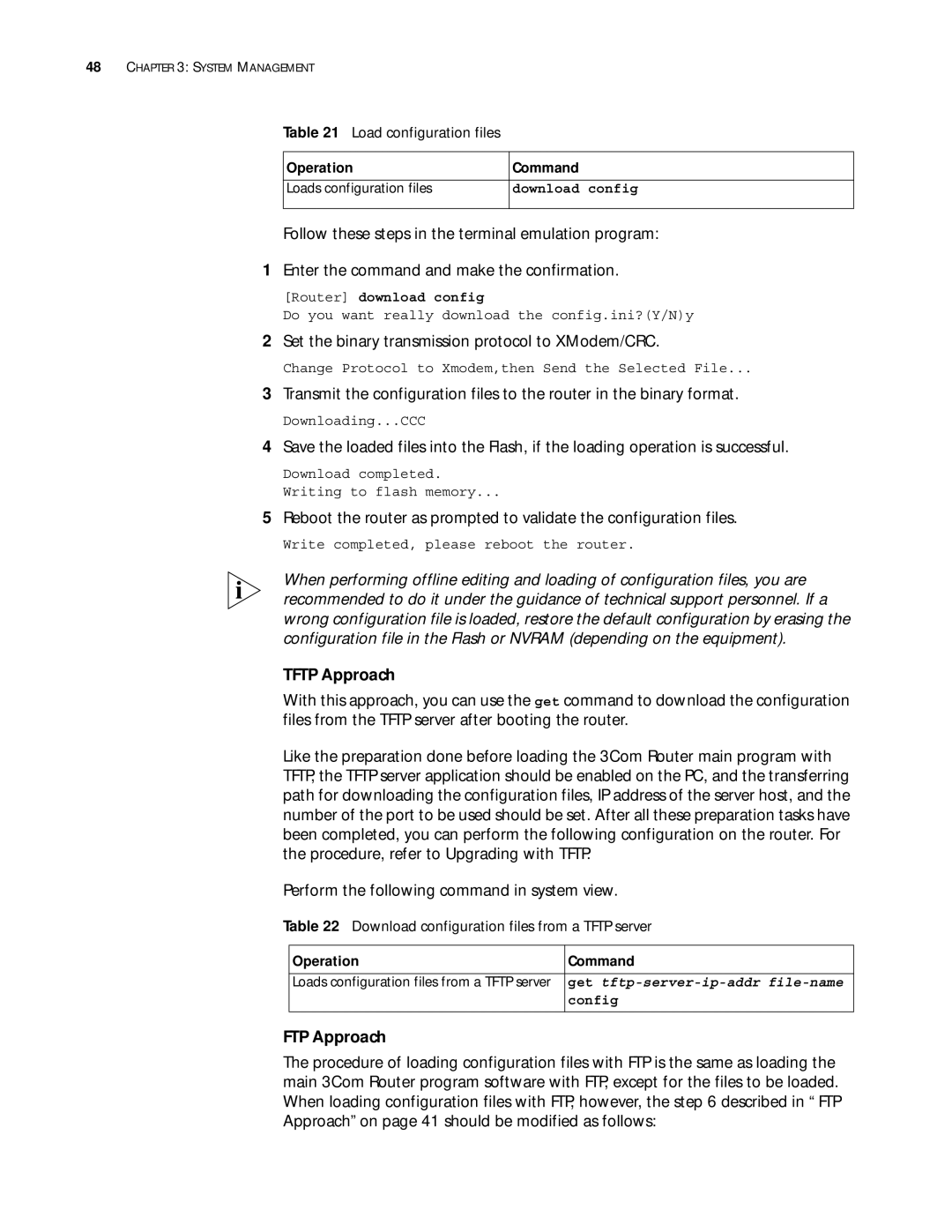 3Com 10014299 manual Set the binary transmission protocol to XModem/CRC, Load configuration files, Download Config 