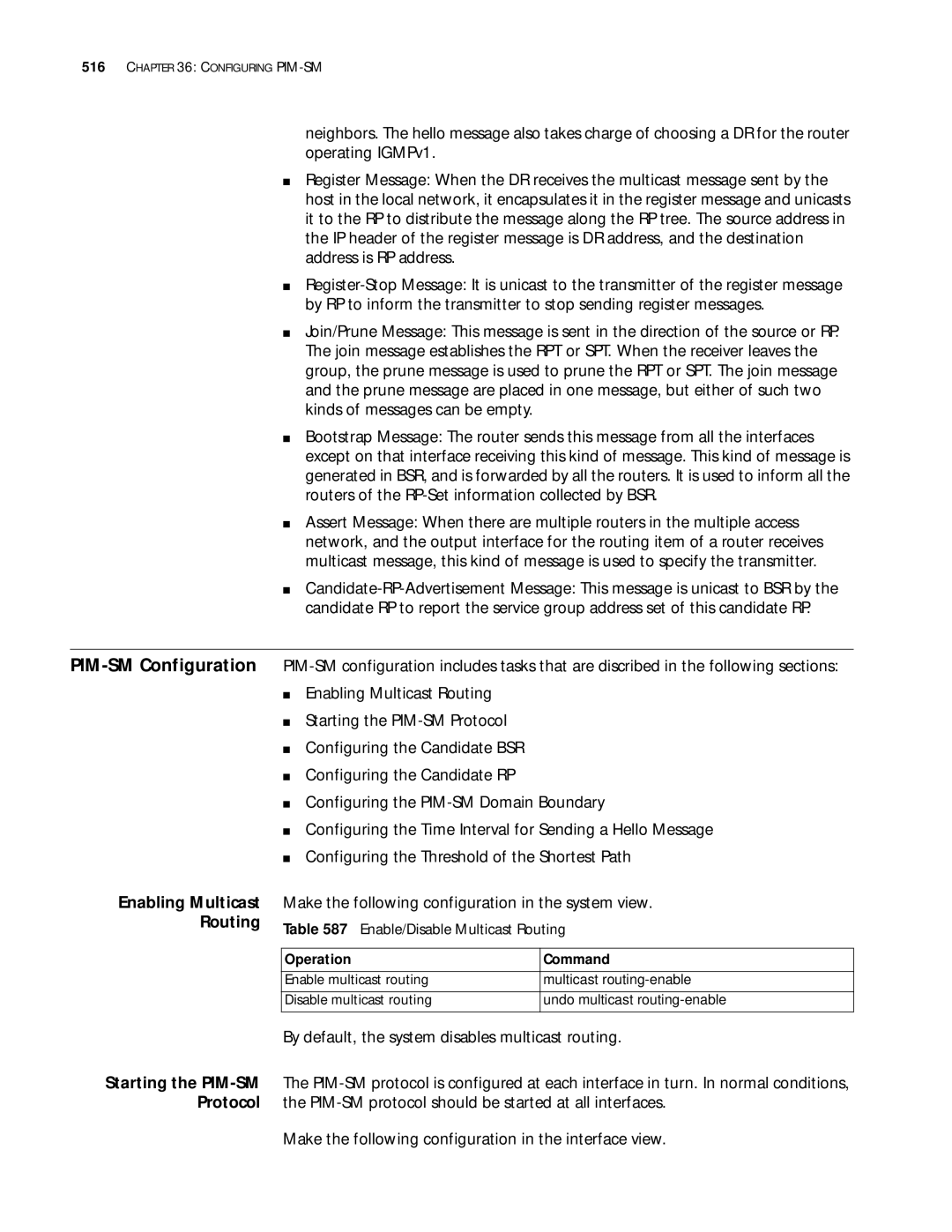 3Com 10014299 manual PIM-SM Configuration, Enabling Multicast Routing 