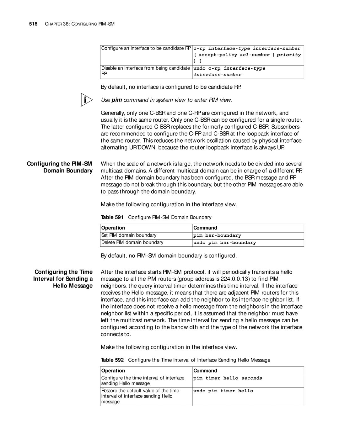 3Com 10014299 manual By default, no interface is configured to be candidate RP, Configure PIM-SM Domain Boundary 