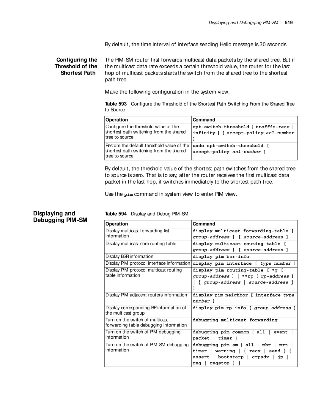 3Com 10014299 manual Debugging PIM-SM, Use the pim command in system view to enter PIM view 
