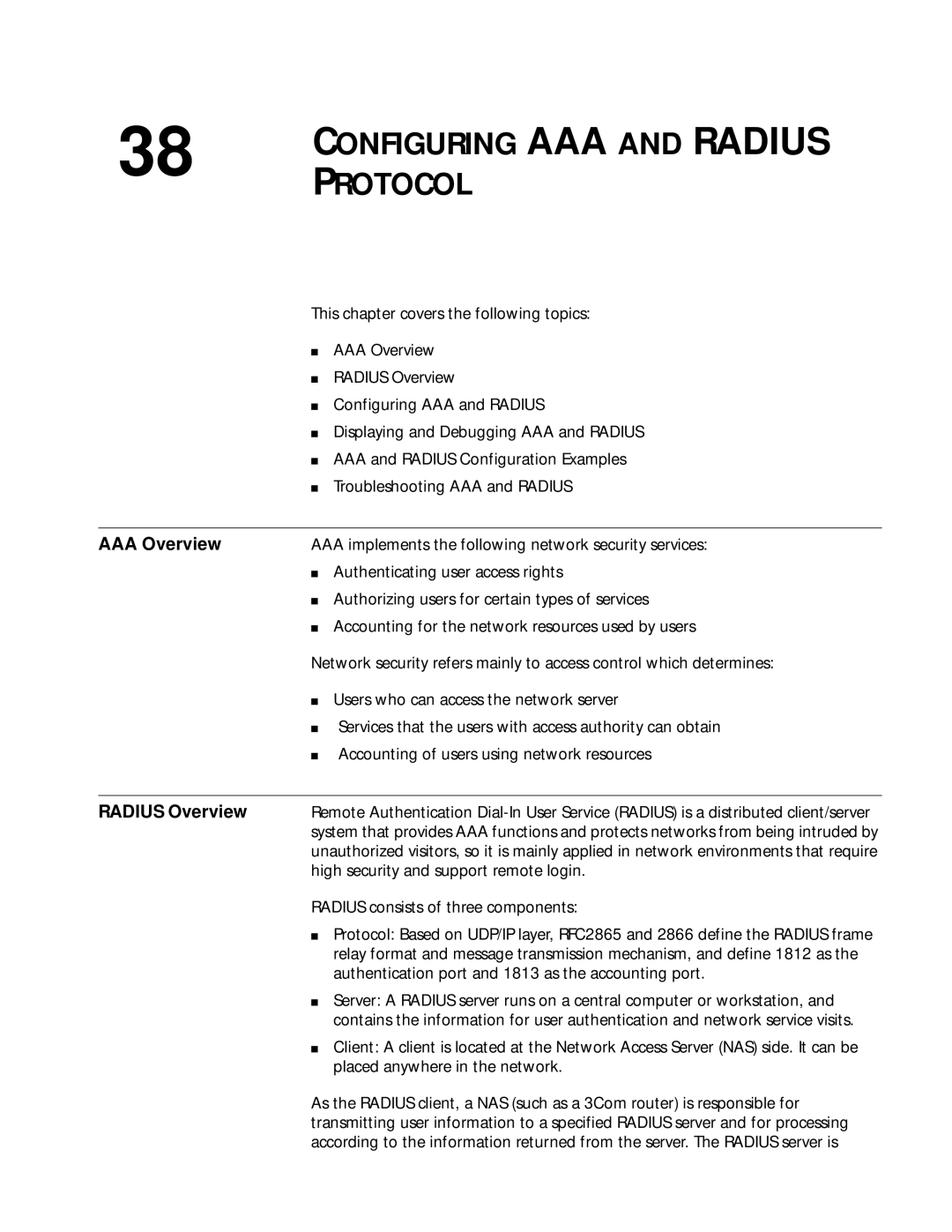 3Com 10014299 manual AAA Overview, Radius Overview 