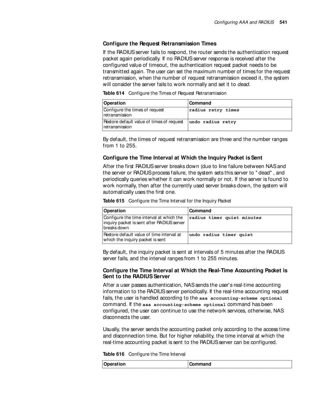 3Com 10014299 manual Configure the Request Retransmission Times, Configure the Time Interval for the Inquiry Packet 