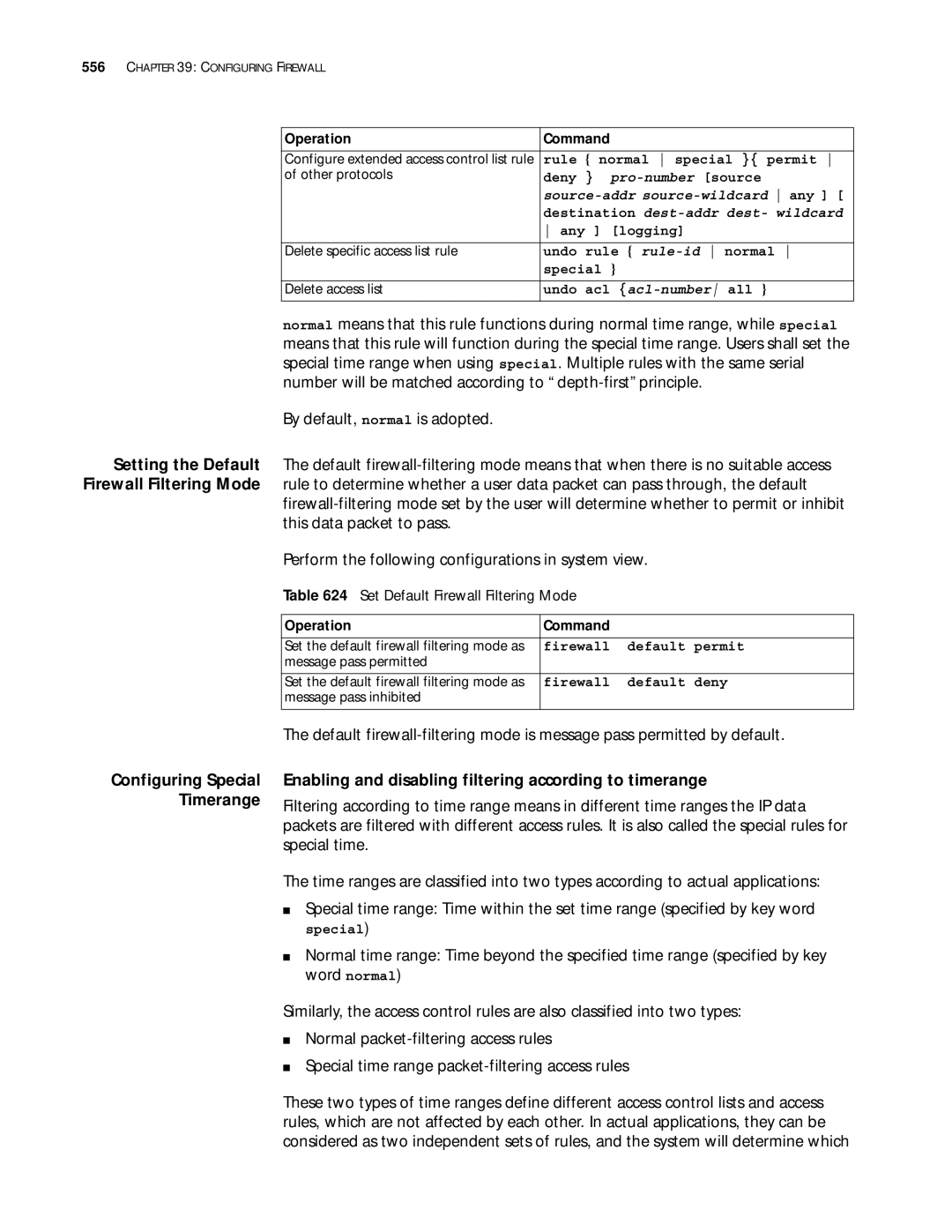 3Com 10014299 manual Enabling and disabling filtering according to timerange, Configuring Special Timerange 