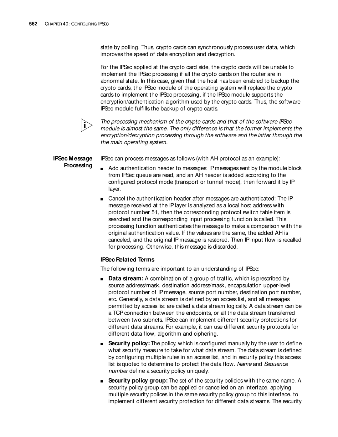 3Com 10014299 IPSec Related Terms, Following terms are important to an understanding of IPSec, IPSec Message Processing 