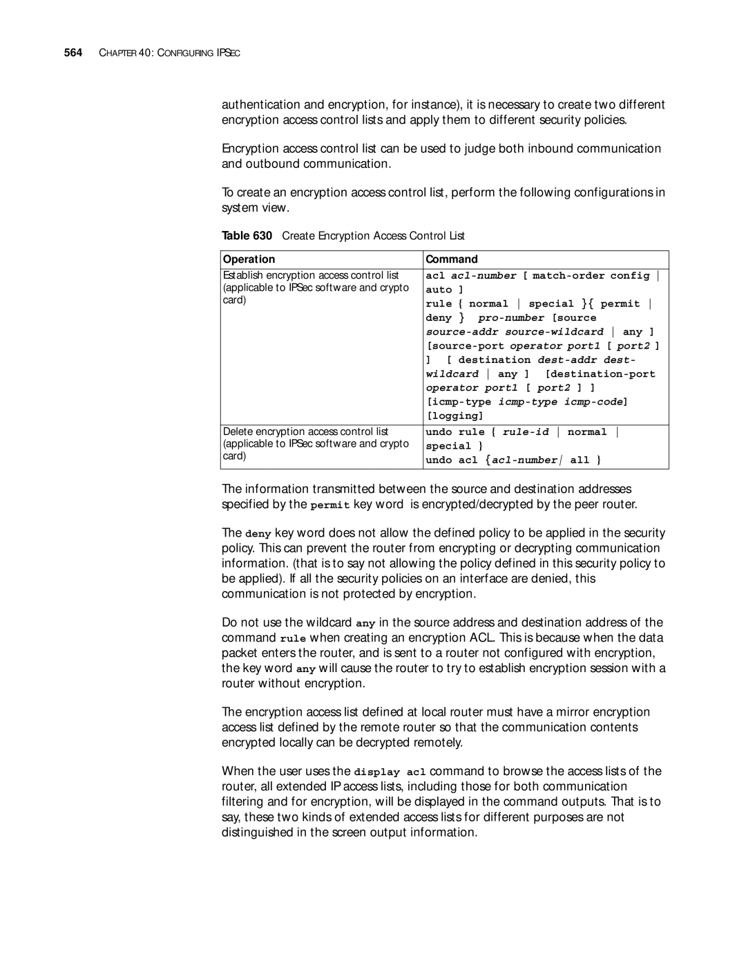 3Com 10014299 manual Create Encryption Access Control List, Operator port1 port2 