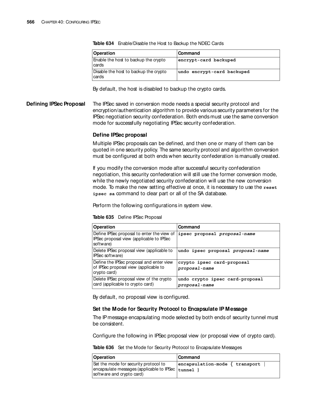 3Com 10014299 manual Define IPSec proposal, By default, no proposal view is configured, Define IPSec Proposal 