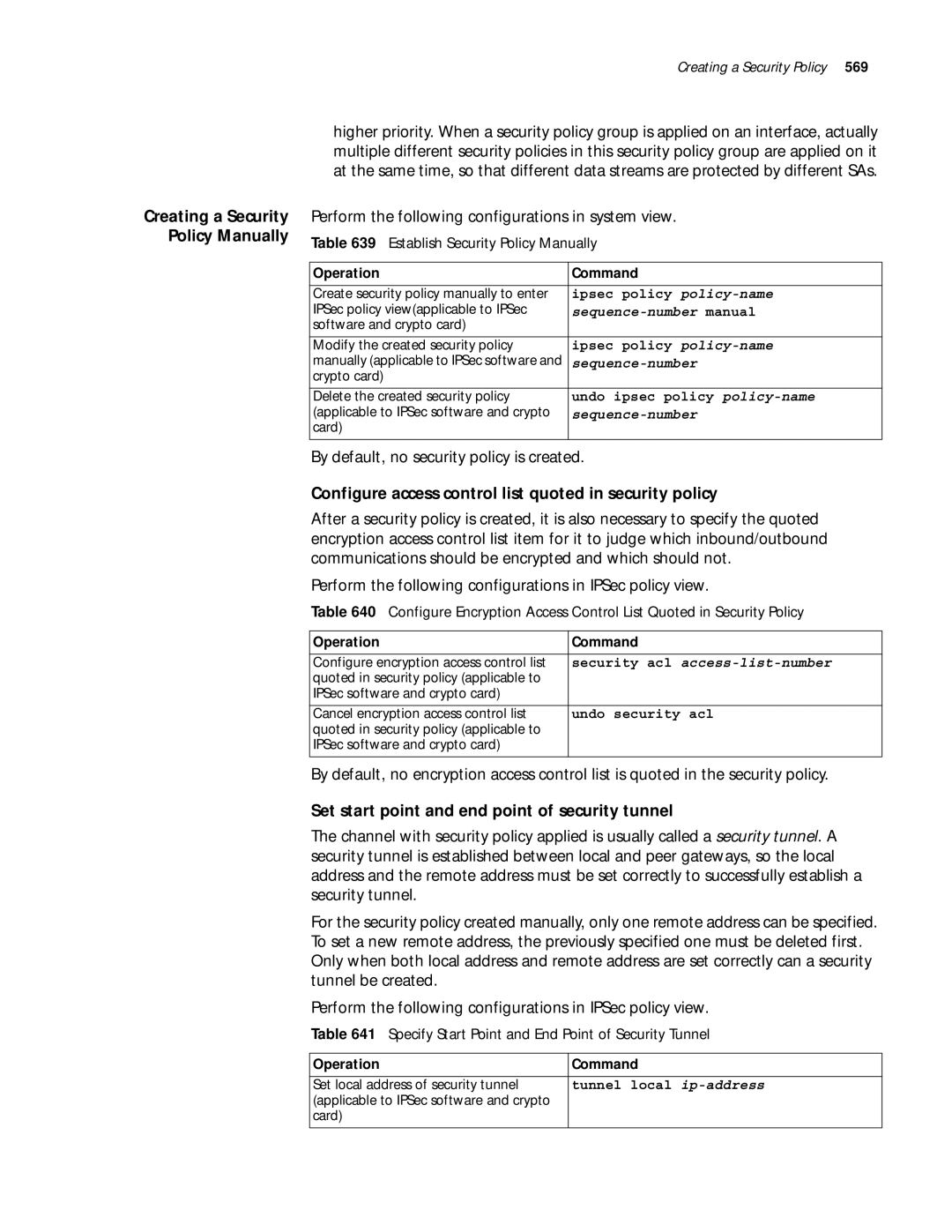 3Com 10014299 manual By default, no security policy is created, Configure access control list quoted in security policy 