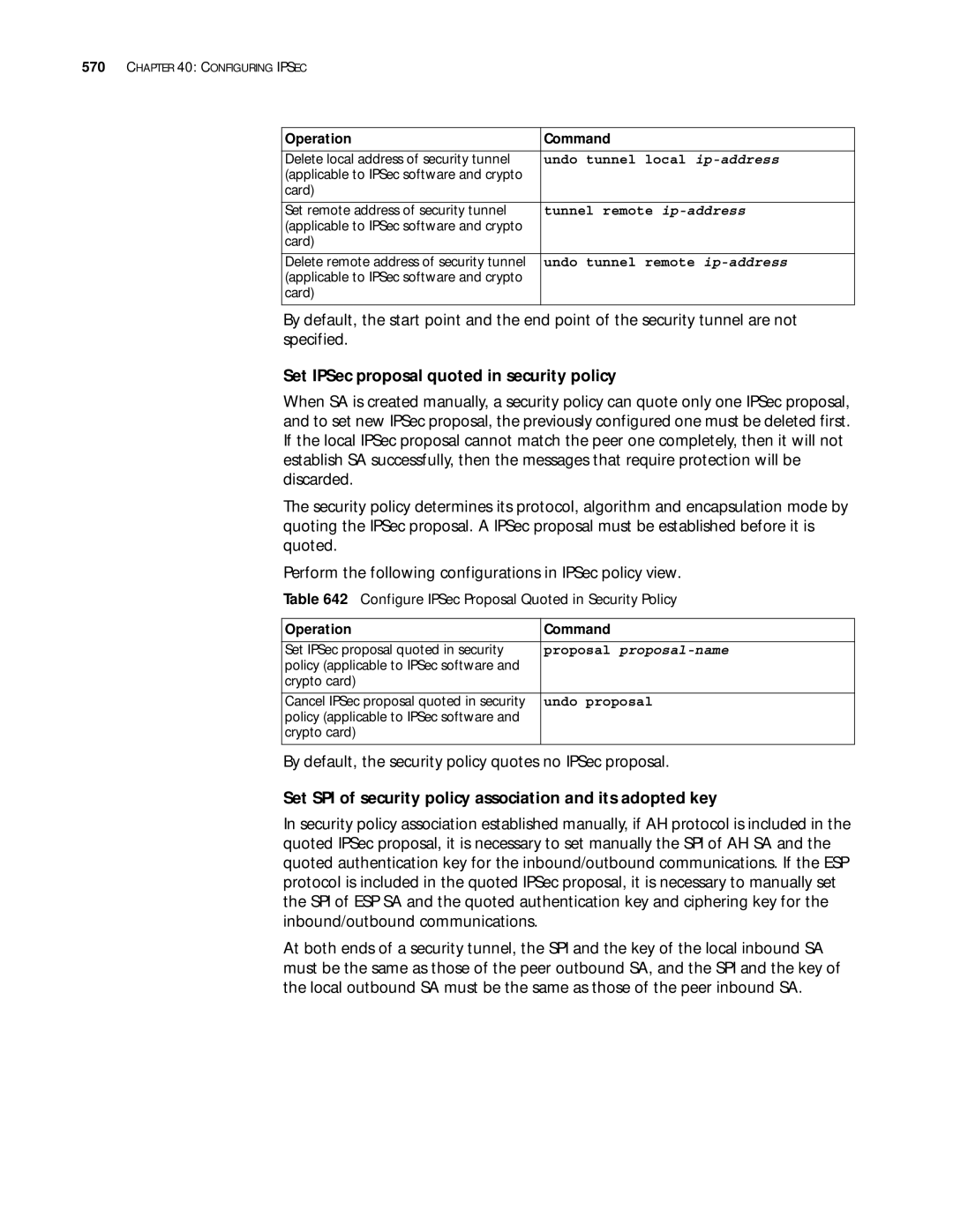 3Com 10014299 manual Set IPSec proposal quoted in security policy, By default, the security policy quotes no IPSec proposal 