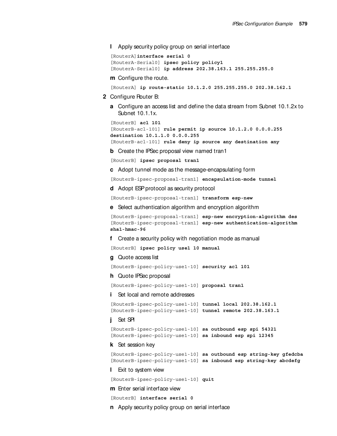 3Com 10014299 manual Apply security policy group on serial interface, Configure the route, Exit to system view 