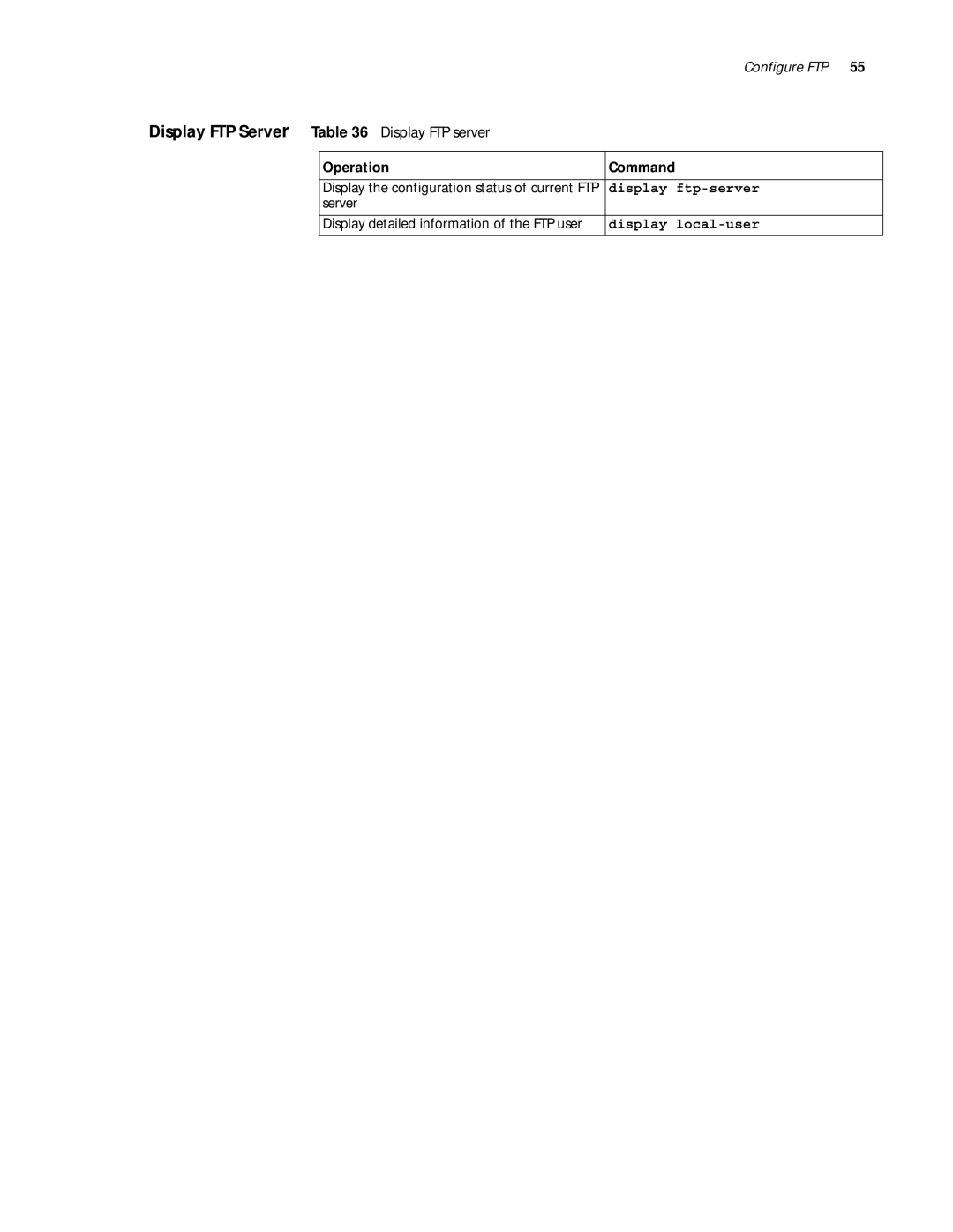 3Com 10014299 manual Display FTP Server Display FTP server, Display ftp-server, Display local-user 