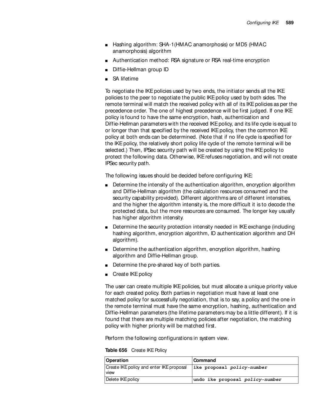 3Com 10014299 Create IKE Policy, Ike proposal policy-number, View Delete IKE policy, Undo ike, Proposal policy-number 