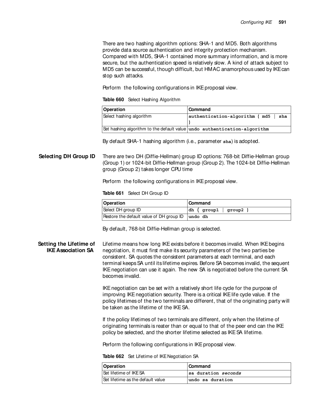 3Com 10014299 manual By default, 768-bit Diffie-Hellman group is selected, Select Hashing Algorithm, Select DH Group ID 