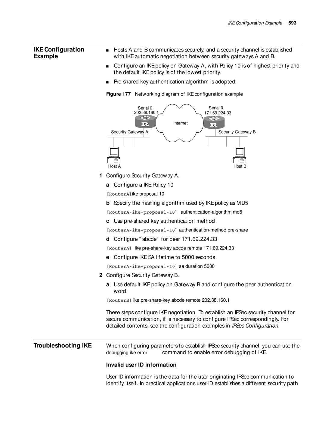 3Com 10014299 manual IKE Configuration, Invalid user ID information 