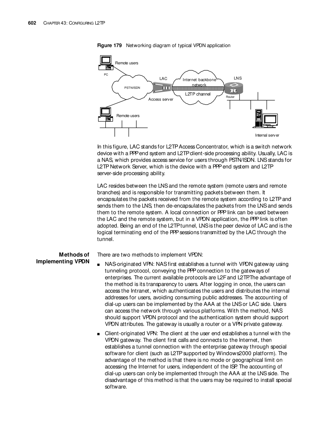 3Com 10014299 manual Methods of Implementing Vpdn, L2TP channel 