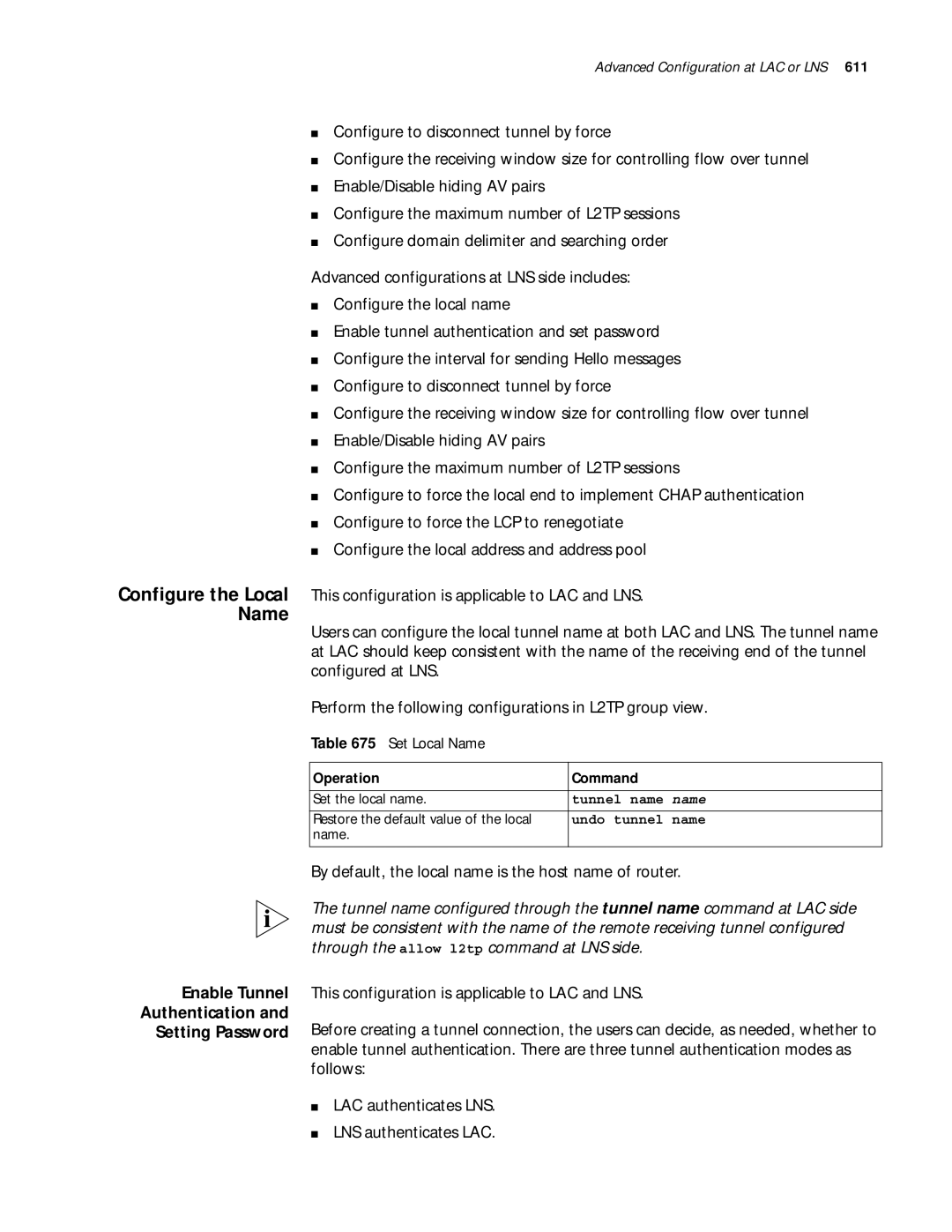 3Com 10014299 manual Enable Tunnel Authentication Setting Password, By default, the local name is the host name of router 