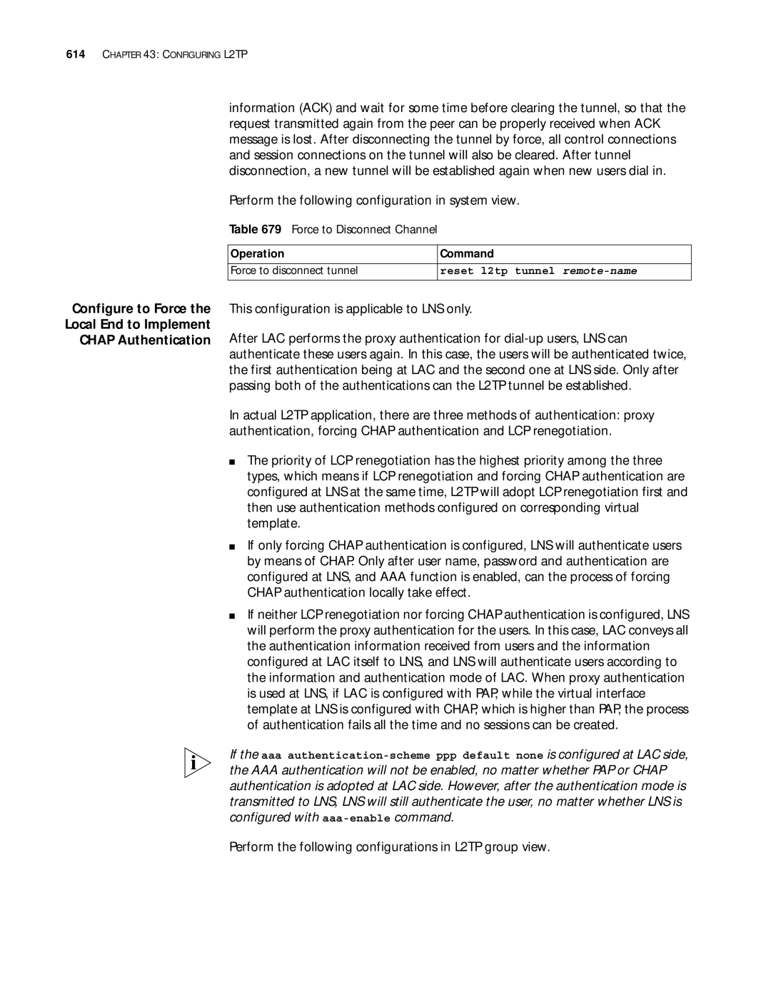 3Com 10014299 This configuration is applicable to LNS only, Force to Disconnect Channel, Reset l2tp tunnel remote-name 