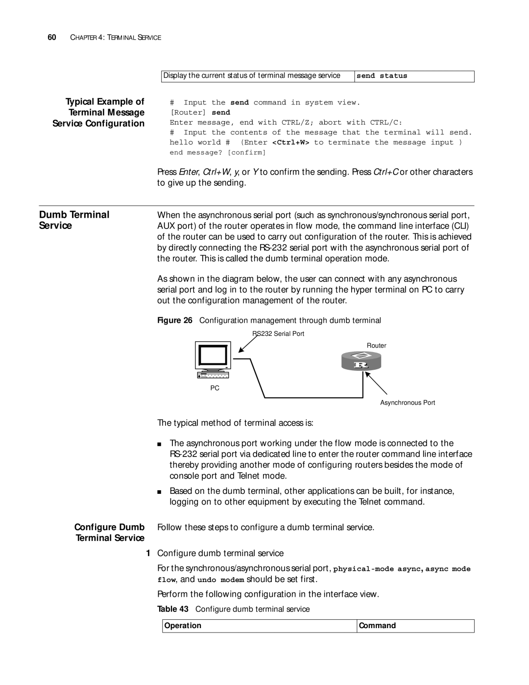 3Com 10014299 manual Dumb Terminal, Typical Example Terminal Message Service Configuration, Terminal Service 