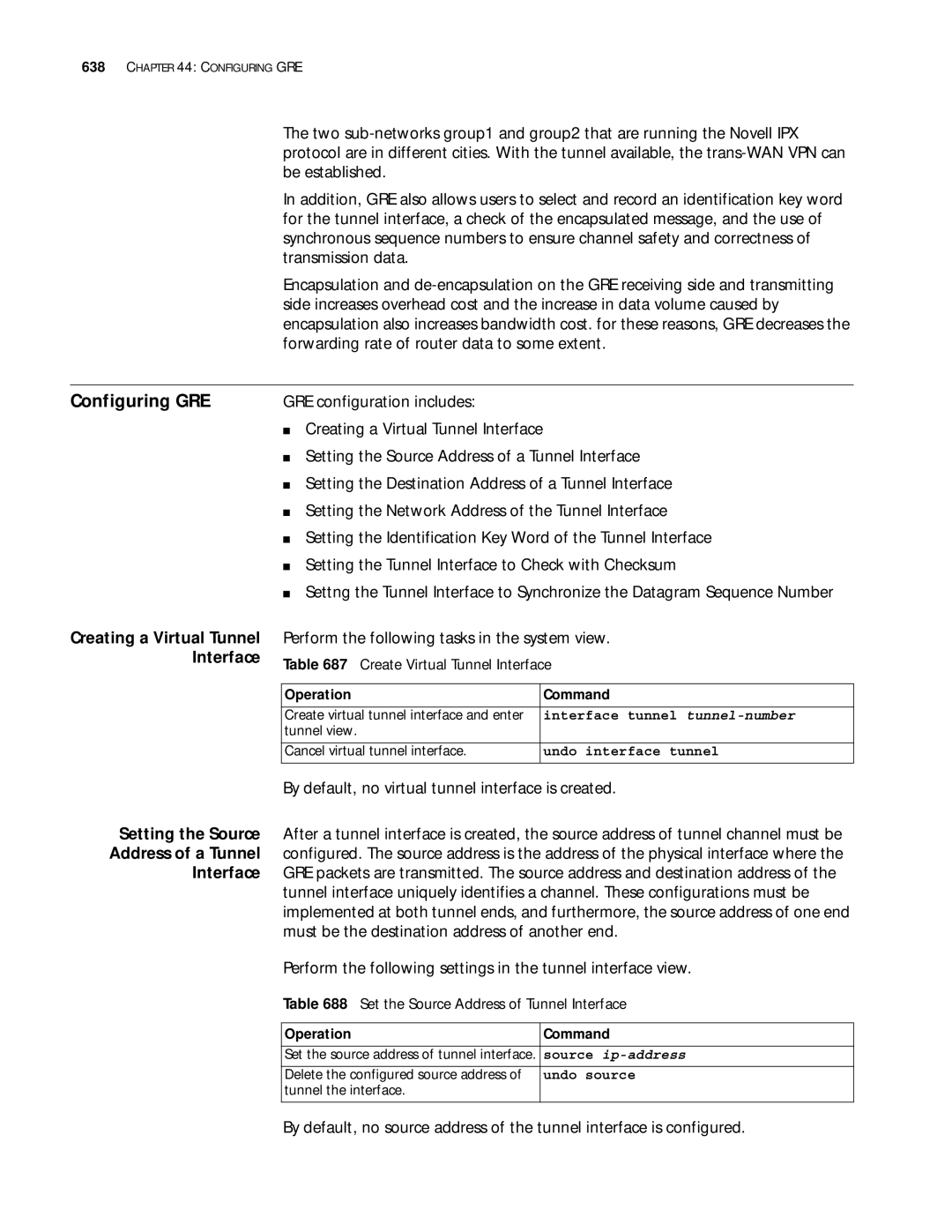 3Com 10014299 Configuring GRE, By default, no virtual tunnel interface is created, Creating a Virtual Tunnel Interface 