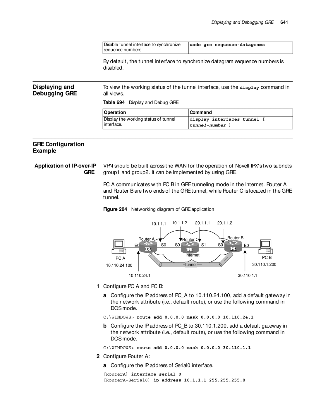 3Com 10014299 manual Debugging GRE, GRE Configuration Example, All views, Application of IP-over-IP 