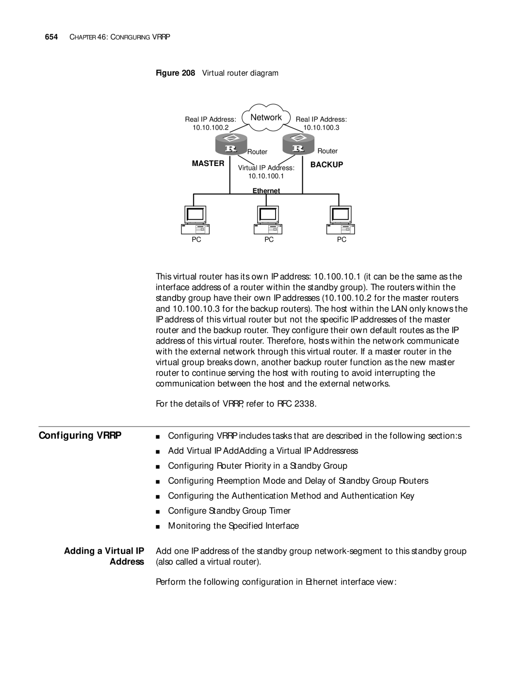 3Com 10014299 manual Configuring Vrrp, Adding a Virtual IP, Address 