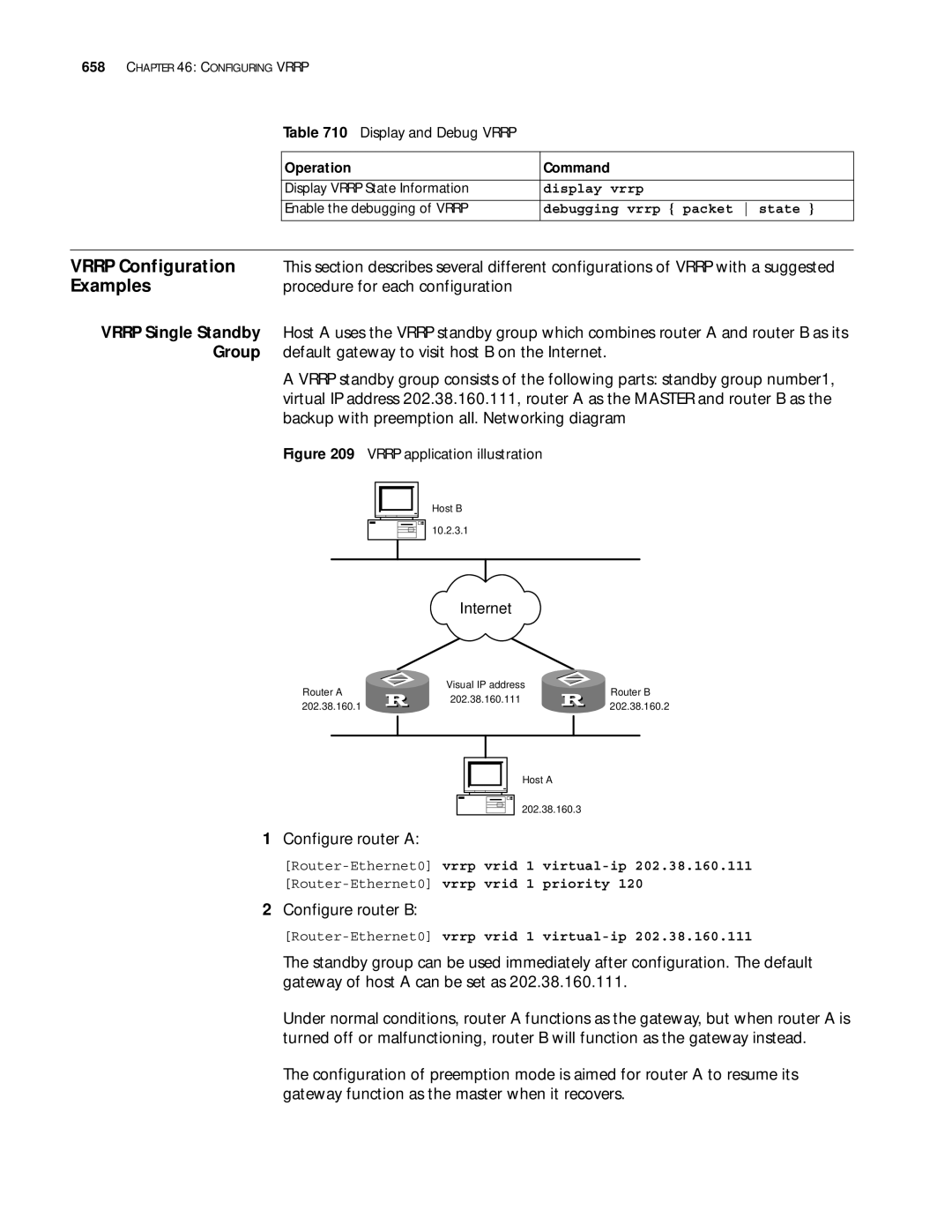 3Com 10014299 manual Vrrp Configuration, Procedure for each configuration, Vrrp Single Standby, Group 