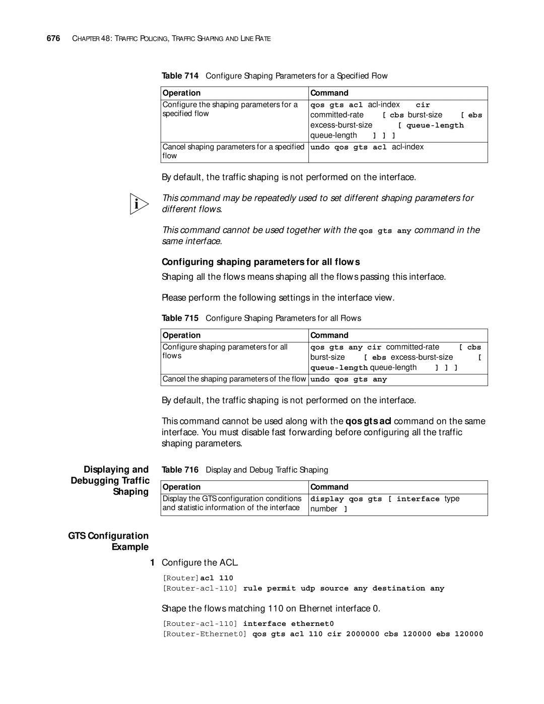 3Com 10014299 manual Configuring shaping parameters for all flows, Configure the ACL 