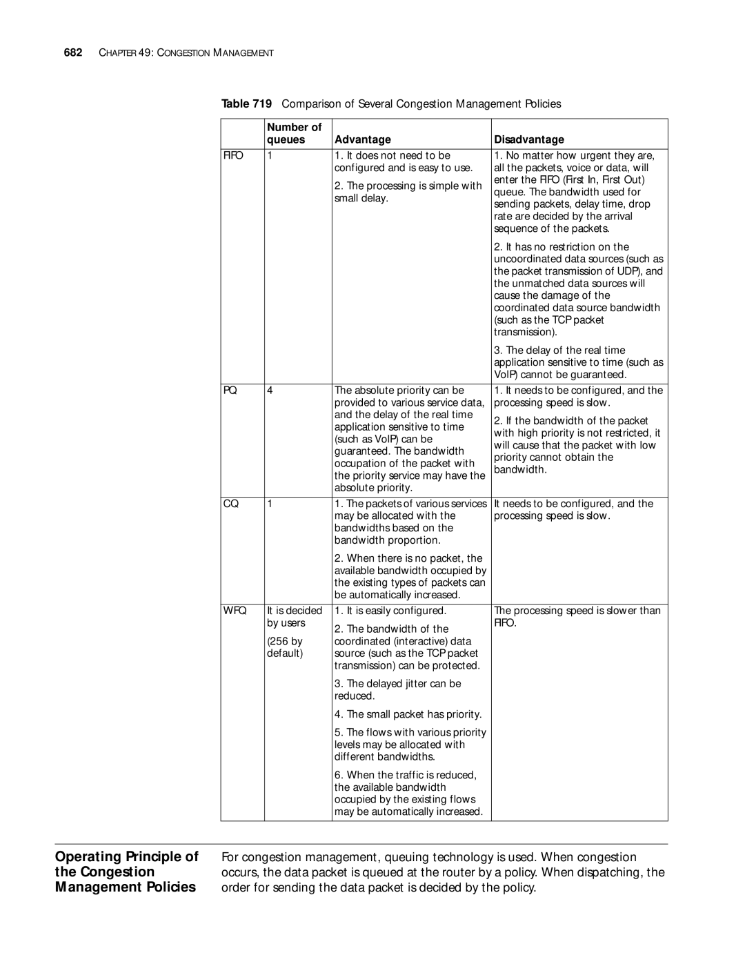 3Com 10014299 manual Comparison of Several Congestion Management Policies, Number Queues Advantage Disadvantage 