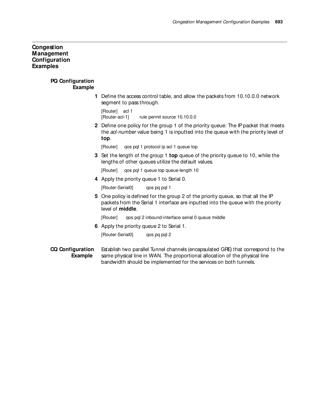 3Com 10014299 Congestion Management Configuration Examples, PQ Configuration Example, Apply the priority queue 1 to Serial 