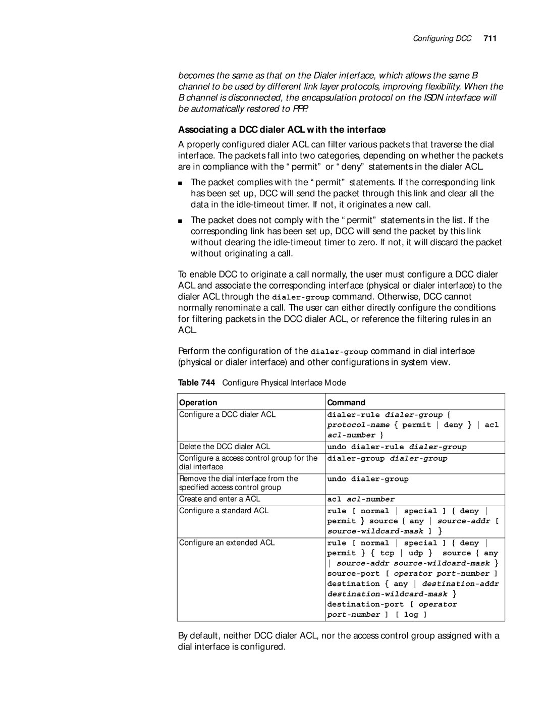 3Com 10014299 manual Associating a DCC dialer ACL with the interface 