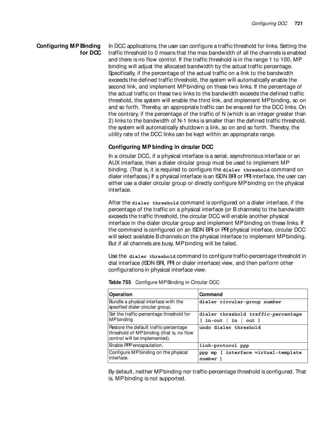 3Com 10014299 Configuring MP binding in circular DCC, Configure MP Binding in Circular DCC, Threshold traffic-percentage 